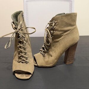 Steve Madden Olive Green Lace-Up Peep-Toe Boots